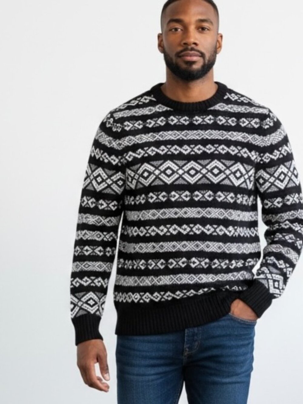 NEW‎ William Rast Sweater Men’s MEDIUM  Black & White Cotton Geometric